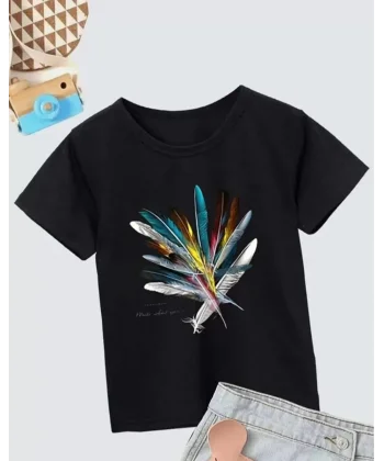 Kız Çocuk Baskılı T-Shirt- Siyah