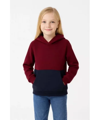 Kız Çocuk Kapüşonlu Kanguru Çepli Parçalı SweatShirt - Renkli