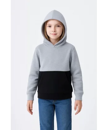 Kız Çocuk Kapüşonlu Kanguru Çepli Parçalı SweatShirt - Renkli