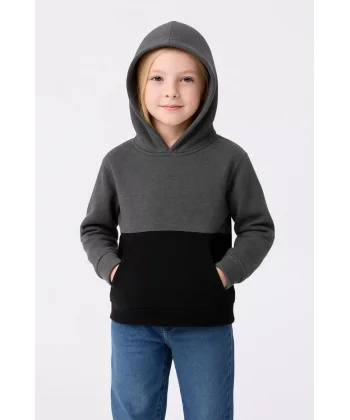 Kız Çocuk Kapüşonlu Kanguru Çepli Parçalı SweatShirt - Renkli