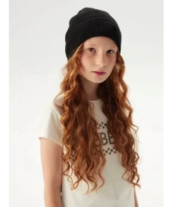 Kız Çocuk Katlamalı Basic Bere - Siyah