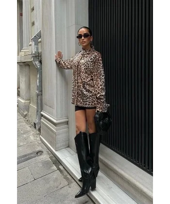 Klohe Leopar Desenli Gömlek 3400