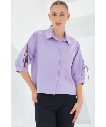 Kol Detaylı Lila Crop Gömlek 20246