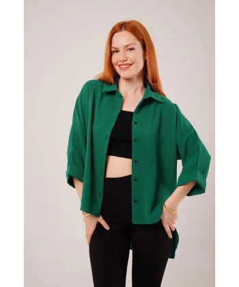 Kol Katlama Detaylı Zümrüt Yeşili Gömlek