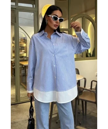 Kol Ve Etek Ucu Garnili Over Gömlek 3455