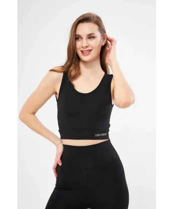 Kolsuz Dalgiç Baskılı Crop - Siyah