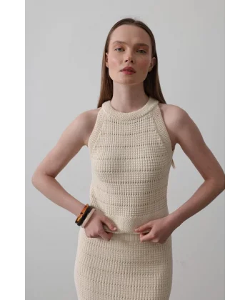 Kolsuz Triko Bluz - Krem