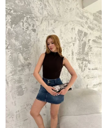 Kolsuz Yarım Bağazlı Badi Bluz  iyah