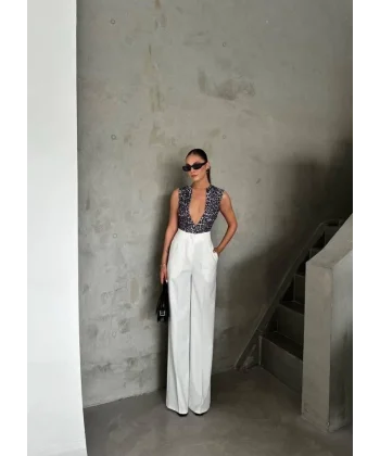 KOLSUZ ZEBRA DESEN BODYSUİT SANDY BASKILI - Bej