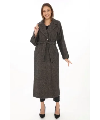 Kolu Apoletli Astarlı Kaşmir Kaşe Kaban  Füme