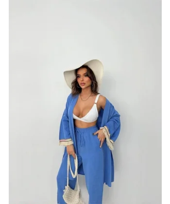 KOLUCU PÜSKÜL KİMONO TAKIM - Mavi