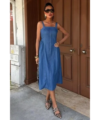 Korsaj Detaylı Midi Tensel Elbise 2884