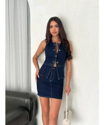 Kot Jeans Etekli ikili Takım - Lacivert