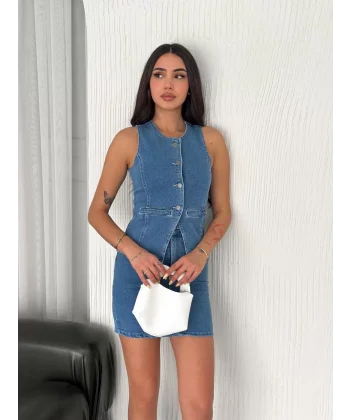 Kot Jeans Etekli ikili Takım - Mavi