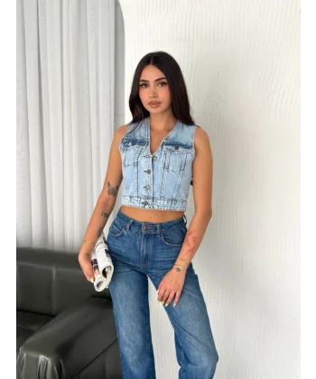 Kot Jeans Yelek - Buz Mavisi