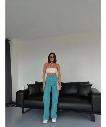 KOT PANTOLON BEL DETAYLI DÜĞMELİ  Yeşil