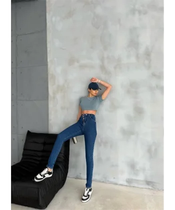 KOT PANTOLON DÜĞME VE FERMUAR TASARIMLI  Mavi