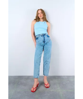 Kot Şeritli Pantolon  Mavi