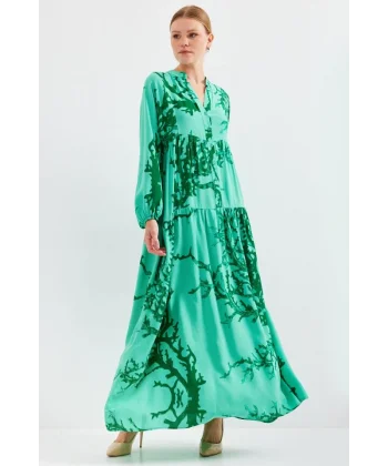 Koyu Yeşil Viskon Tesettür Elbise 2423