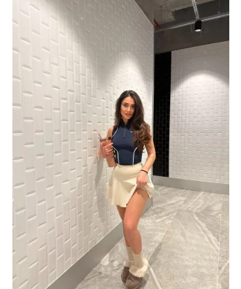 Krem Scuba Şort Etek