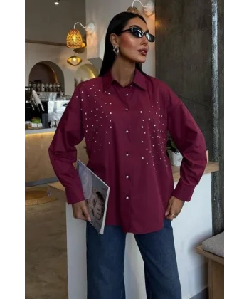 Kristal Taş Çakımlı Poplin Gömlek 3413