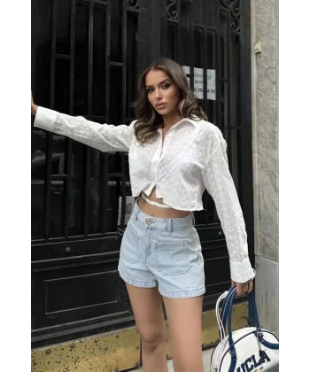 Kristen Sırt Dekolte Crop Gömlek 3253-08