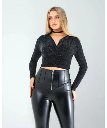 Kruvaze Yaka Pullu Bluz