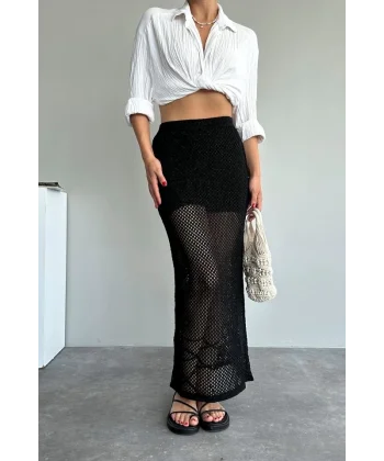 KÜÇÜK AJURLU TRİKO ETEK  SiyahSiyah