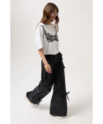 Kurdele Detay Kargo Cep Geniş Paça Jean