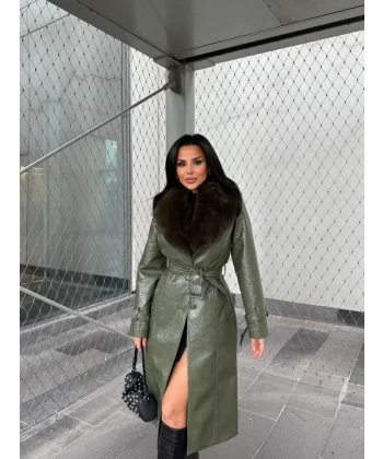 Kürk Detaylı Suni Deri Kaban