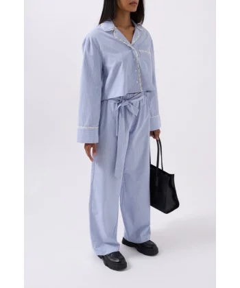 Kuşak Detay Çizgili Pantolon