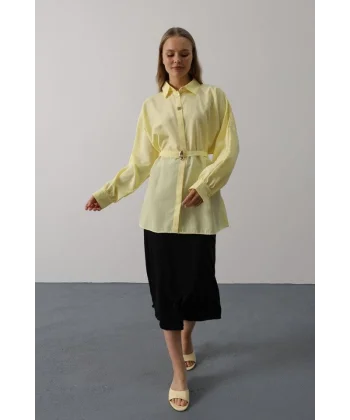 Kuşak Detaylı Tunik Gömlek - Sarı