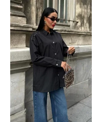 Kuşgözü Ve Biye Detaylı Poplin Gömlek 3419