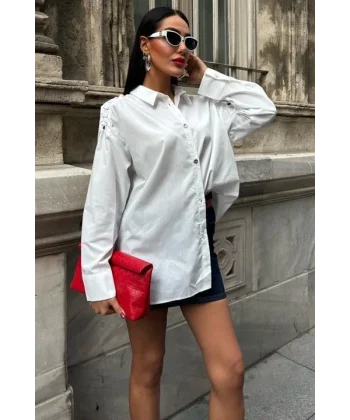 Kuşgözü Ve Biye Detaylı Poplin Gömlek 3419