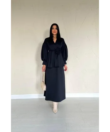 Lacivert Gül Detaylı Takım