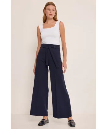 Lacivert Kuşaklı Bol Paça Palazzo Pantolon 6651