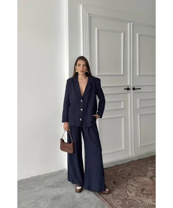 Lacivert Oversize Müslin Takım