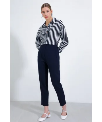 Lacivert Yüksek Bel Kumaş Pantolon 6650