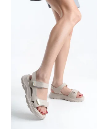 LAMIA Cırt Cırtlı Ortopedik Taban Kadın Sandalet CKT - Krem