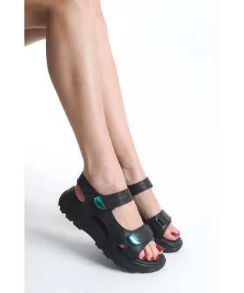 LAMIA Cırt Cırtlı Ortopedik Taban Kadın Sandalet CST - Siyah