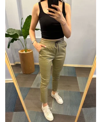 Lasti̇kli̇ Kordonlu Şardon Deri̇ Pantolon