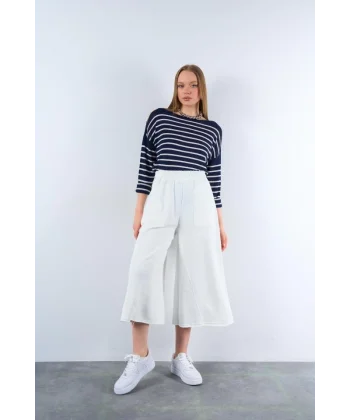 Lastikti Kapri Pantolon  Açık Ekru