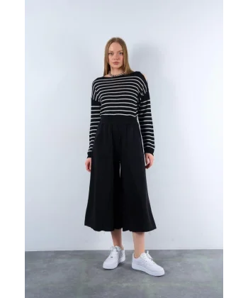 Lastikti Kapri Pantolon  Siyah