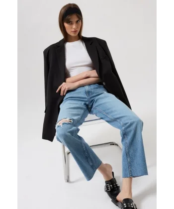 Lazer Kesim Yüksek Bel Jean