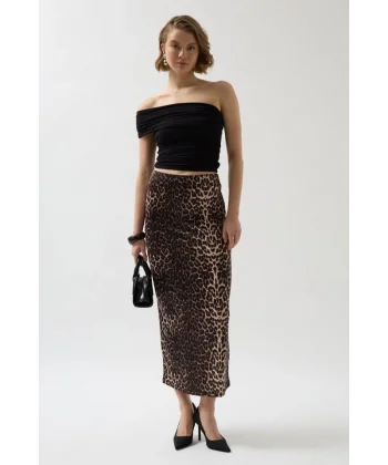 Leopar Desen Midi Etek