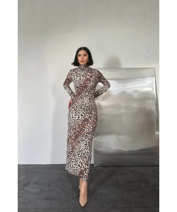 Leopar Desenli Elbise