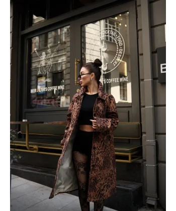 Leopar Desenli Trençkot Ceket Mont - Leopar