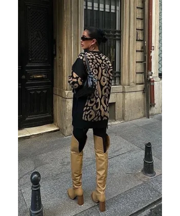 Leopar Desenli Yırtık Detaylı Kazak 1344