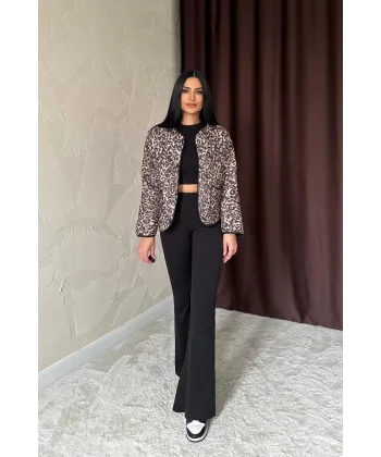 Leopar Leopar Desenli Kapitone Ceket