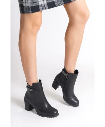 LIA Fermuarlı Ortopedik Taban Taşlı Topuklu Kadın Bot CTT - Ten